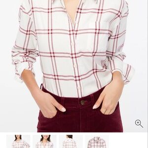 J. Crew Factory White and Maroon Button Down Shirt with Notched Collar